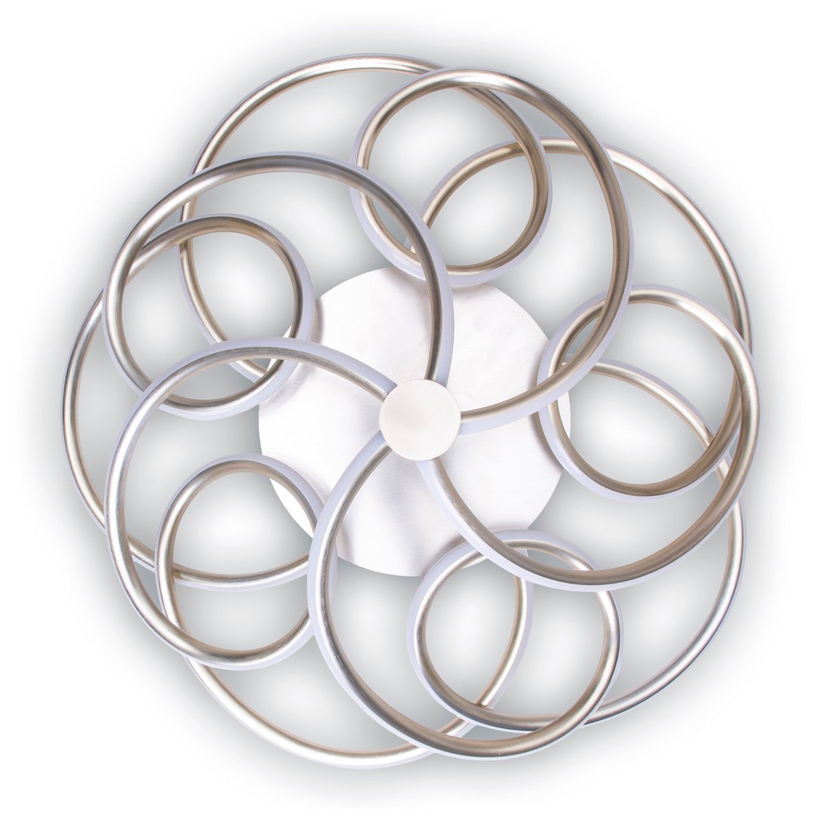 LED ceiling lamp "Rizado" Ø: 57cm made of metal in satin nickel and plastic, with firmly built-in LEDs, lighting for living rooms and office.