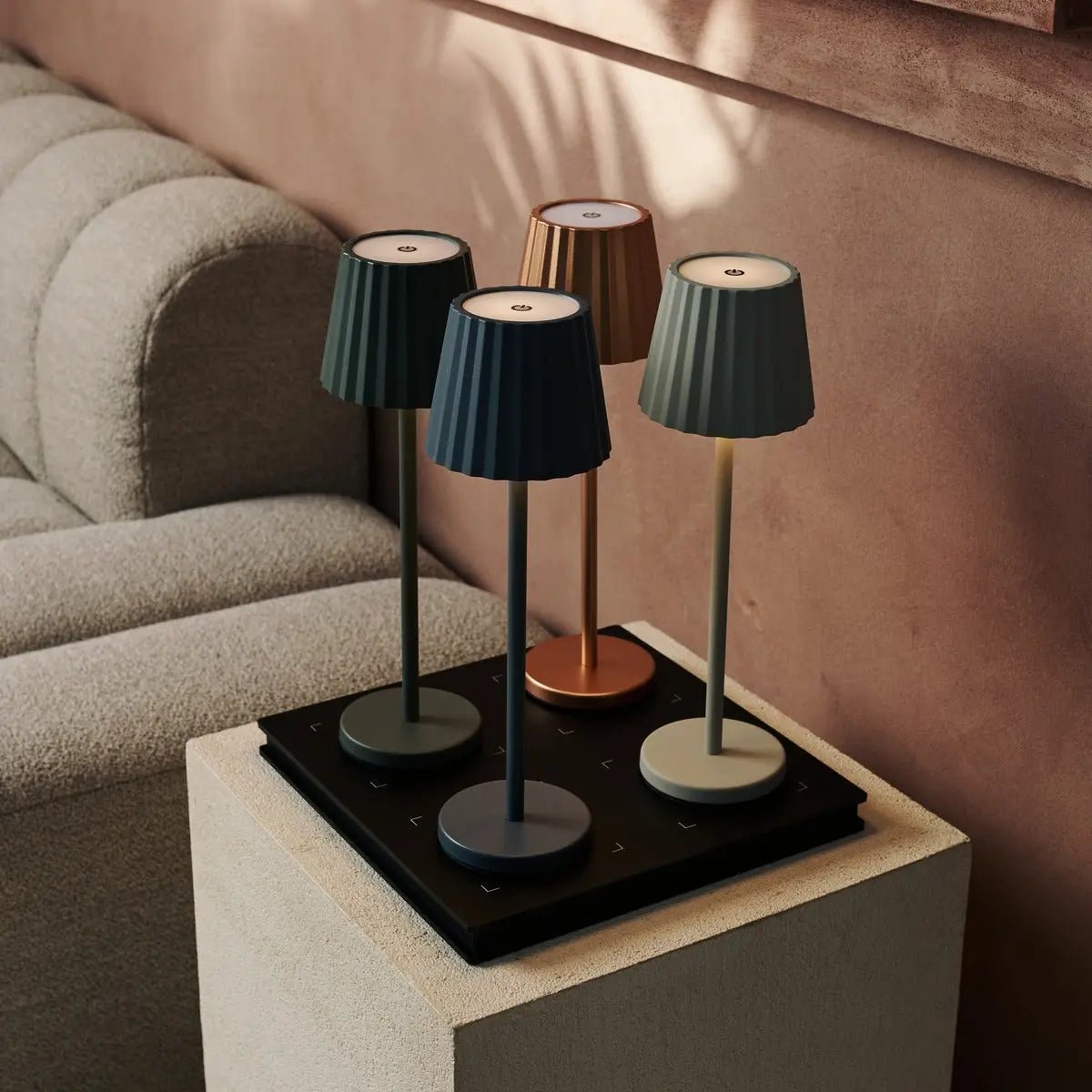 Maya Shadow Grey Ribbed Table Lamp