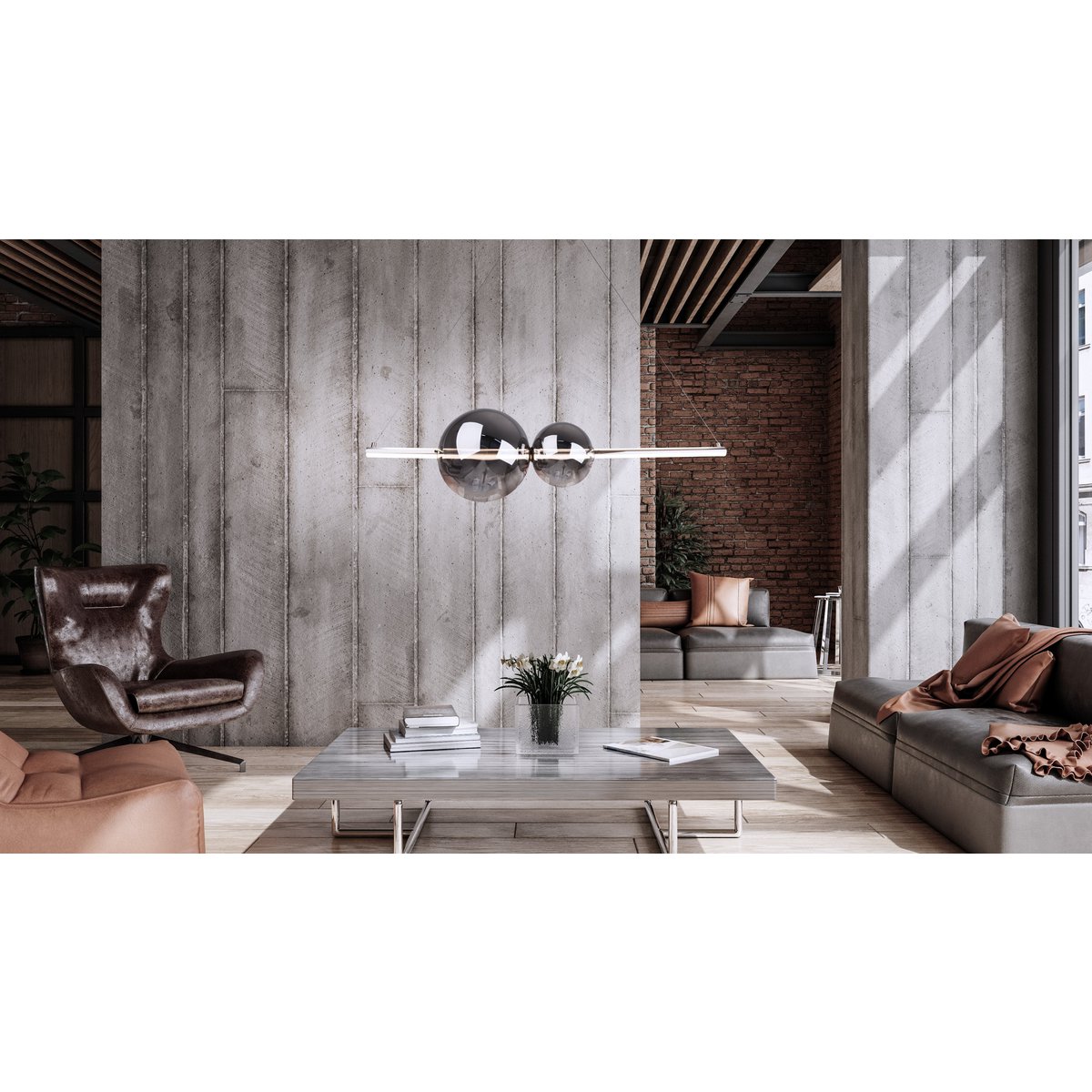 LED Pendelleuchte chrom "NOVA" aus chromfarbenem Metall, Kunststoff und Rauchglas, mit fest verbauten LEDs, ca. 105 cm lang