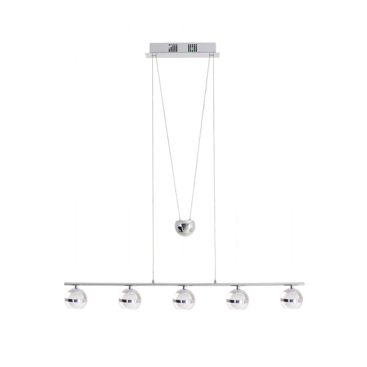 LED in return pendant light "Sphere" made of metal and glass in chrome, with integrated LED