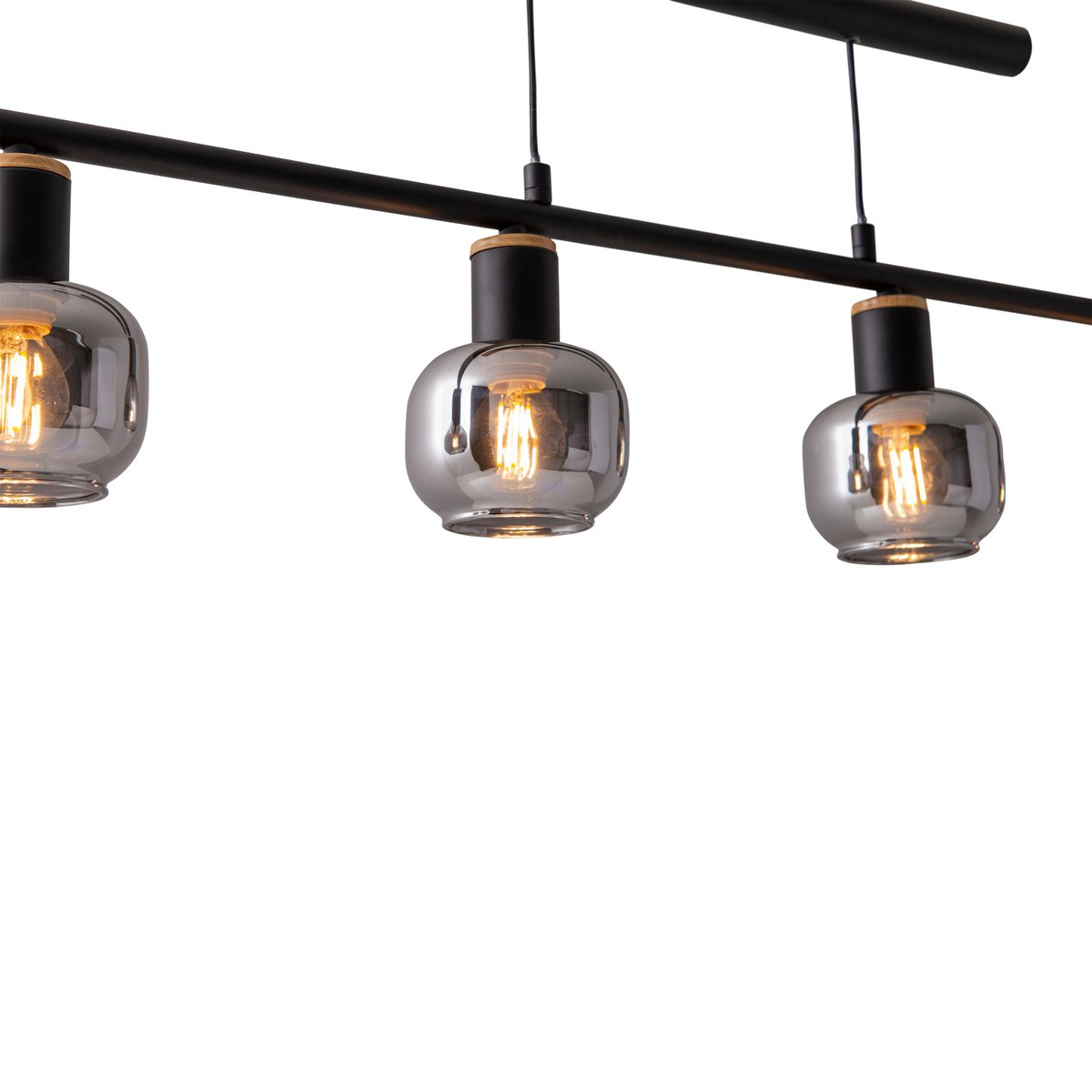 4 pendellampor "fumoso", pendellampa höj- och sänkbar av metall och rökt glas i svart, med E14-sockel, för matsal, vardagsrum, hall eller kontor, 78 x 10 cm