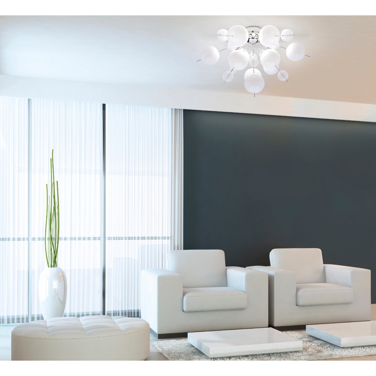 Ceiling lamp "explosion" white made of metal and glass, G9 versions, ceiling lamp for dining room, living room, hallway or office, Ø57 cm