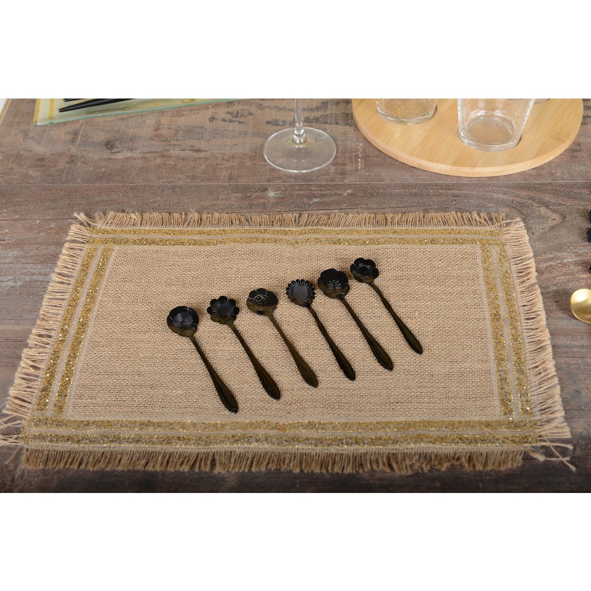 Black assorted flower dessert spoon - Lot of 6