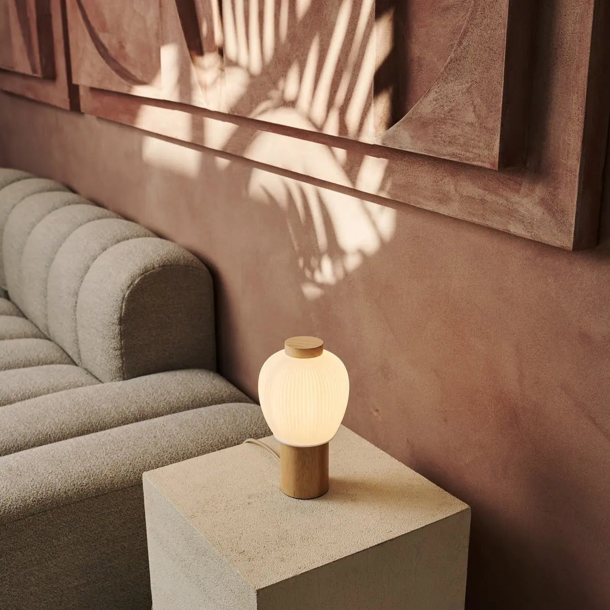 Lot Light Brown Wooden Lamp
