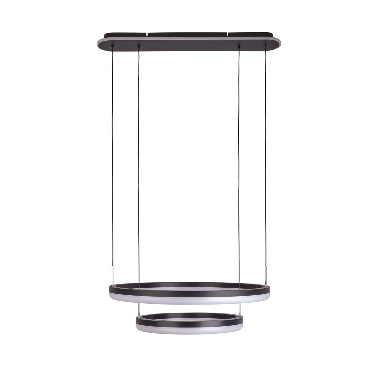 LED CCT pendant light "Circulo" made of black metal and sand-colored plastic, with integrated LED and many functions, Ø 60 cm, 150 cm high.