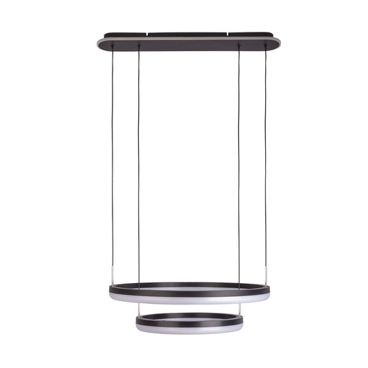 LED CCT-pendellampa "Circulo" av svart metall och sandfärgad plast, med integrerad LED och många funktioner, Ø 60 cm, 150 cm hög.