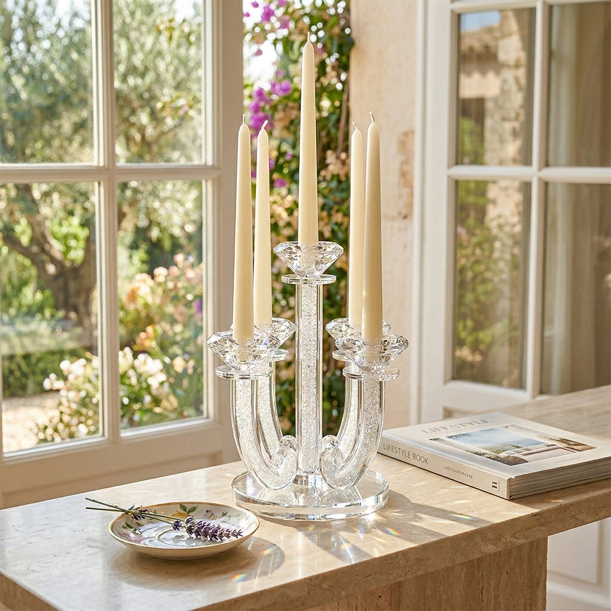 CRYSTAL DIAMOND CANDLE HOLDER 20X20X23CM