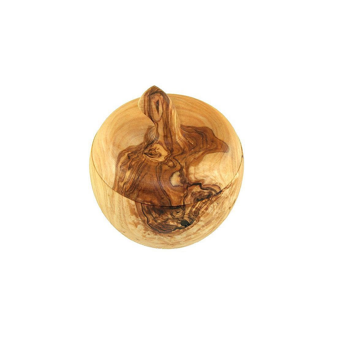 Apple-shaped salt box with salt shovel, olive wood