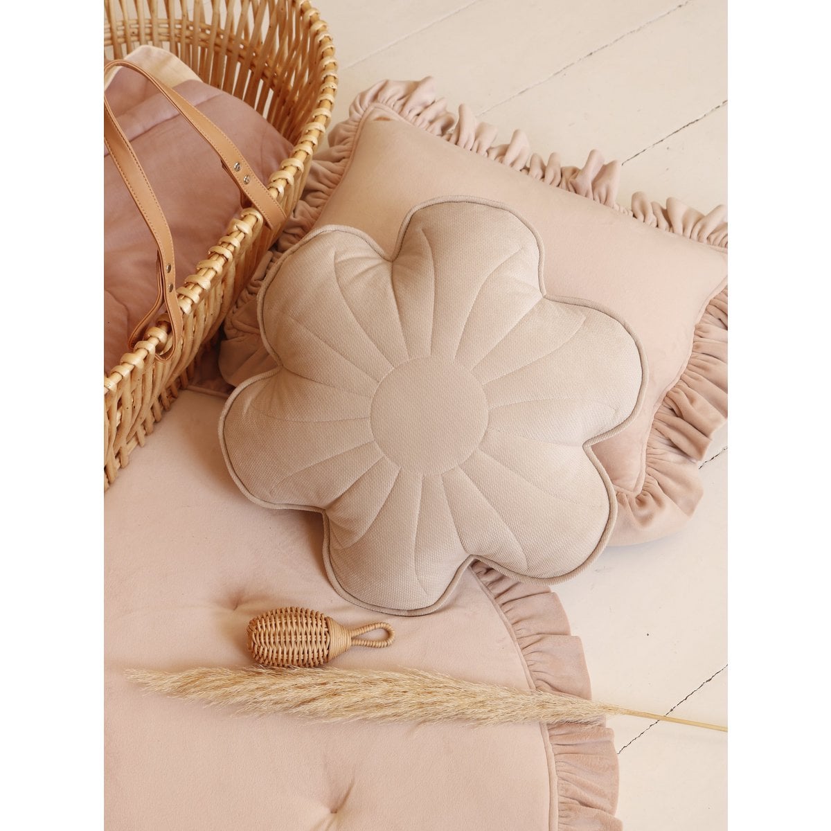 Soft Velvet Pillow with Frill “Latte”