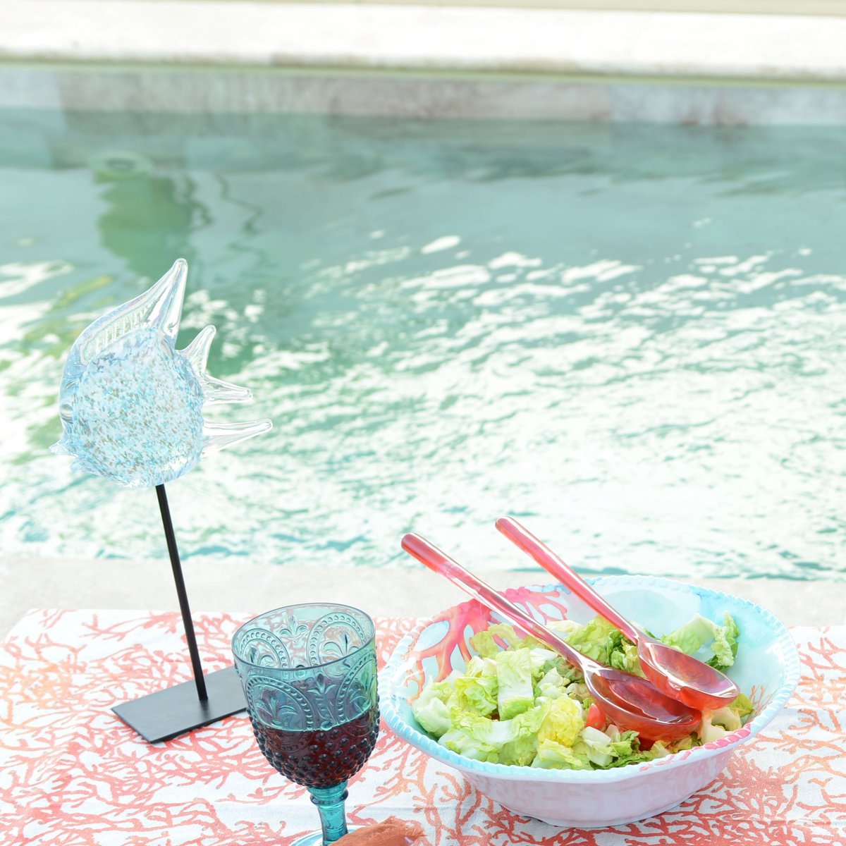 Decorative blue glass and transparent metal