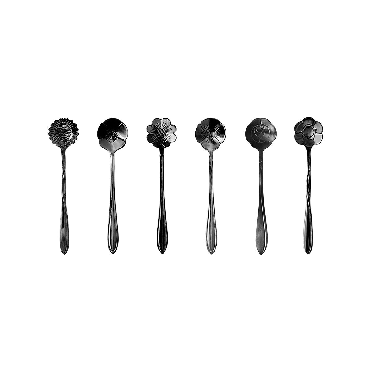 Black assorted flower dessert spoon - Lot of 6