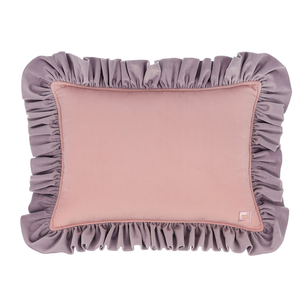 Decorative velvet pillow with frill "Pink latte"