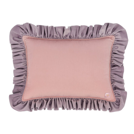 Decorative velvet pillow with frill "Pink latte"