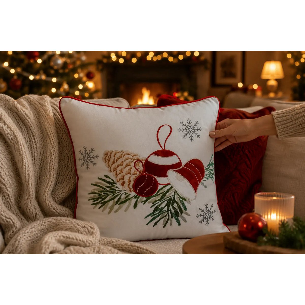 White & Red Festive Gnome – Cushion Cover / Kussenhoes – Christmas 45×45 cm – Urbane Hide