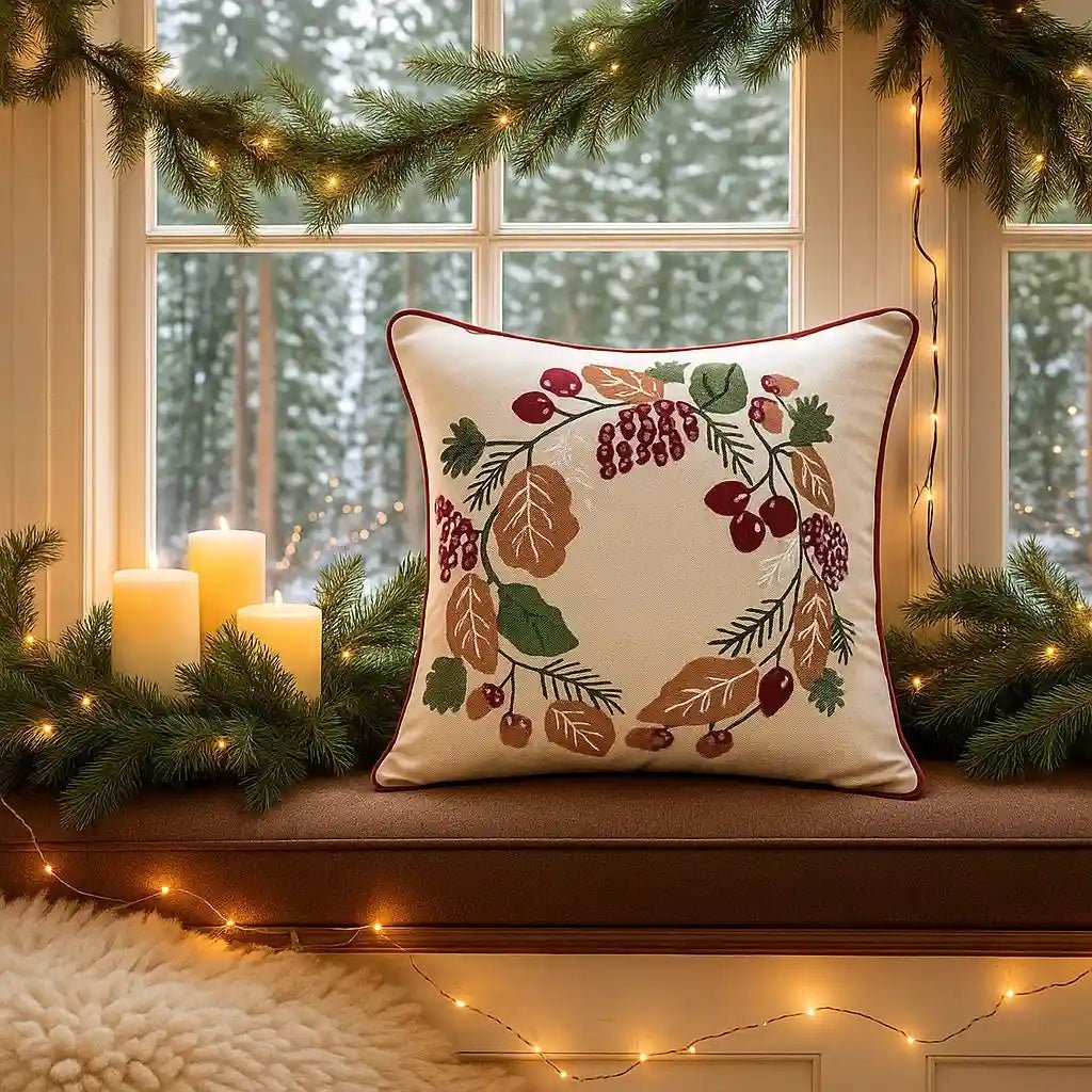 Multicolour Autumn Wreath – Cushion Cover / Kussenhoes – Christmas 45×45 cm – Urbane Hide