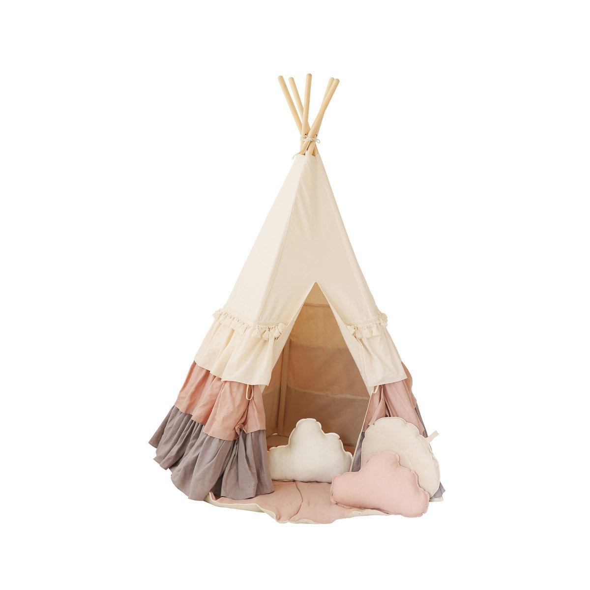 “Powder Frills” Teepee with Frills and "Powder Pink" Shell Mat Set