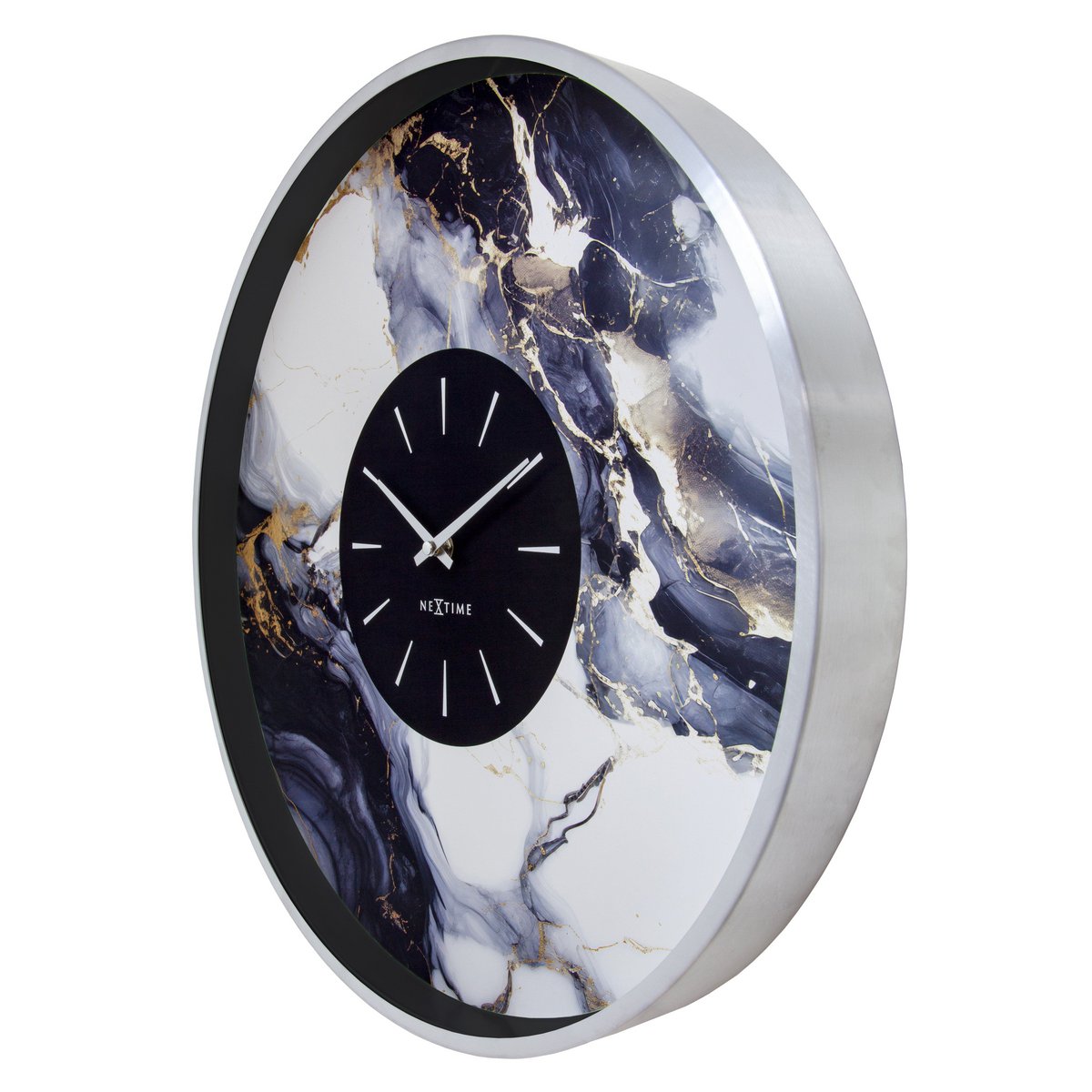 Large Wall Clock 48cm-Silent-Aluminium-NeXtime 'Marble Duo'