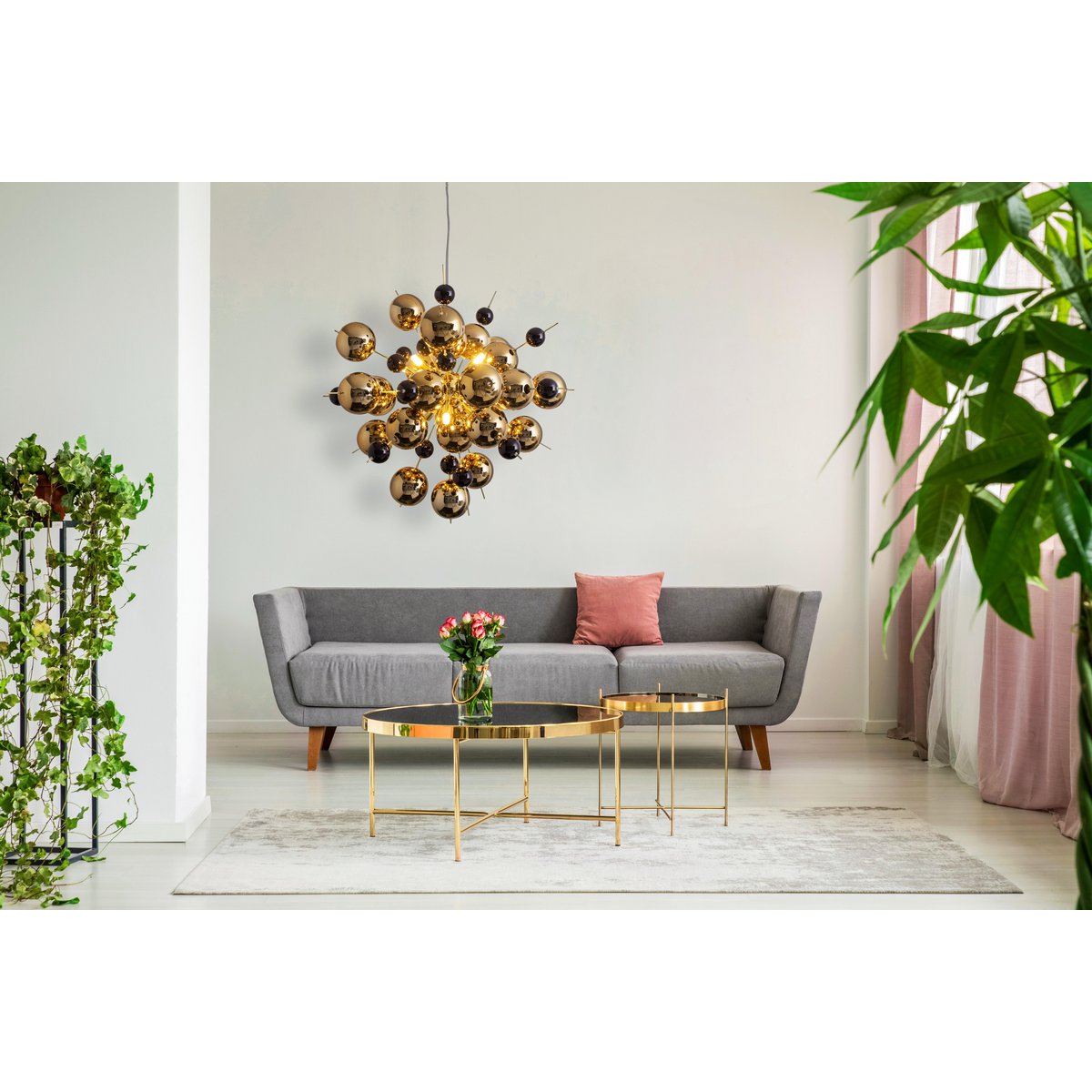 Pendant lamp "explosion" of metal and glass, G9 versions, hanging lamp for dining room, living room, hallway or office, Øca. 65 cm