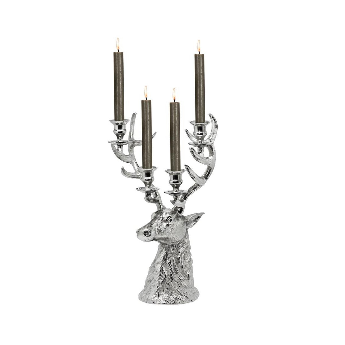 EDZARD candle holder Hirsch Richard for 4 candles, height 43 cm, aluminum nickel-plated, silver-colored
