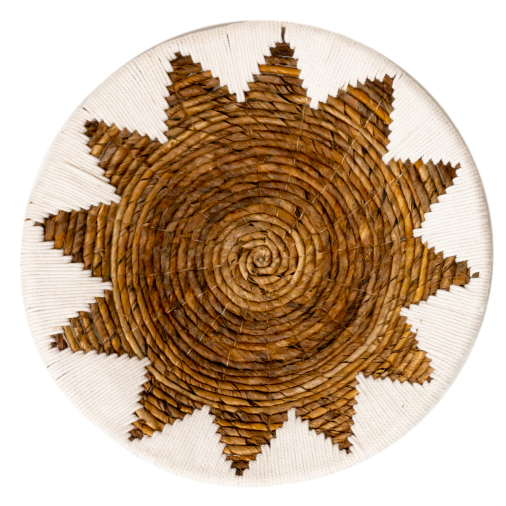 Round Boho Wall Basket – Woven Wall Decor– Decorative Bowl – Woven Wall Plate with Embroidered Star Pattern ADARI (2 sizes, Ø30/40 cm)