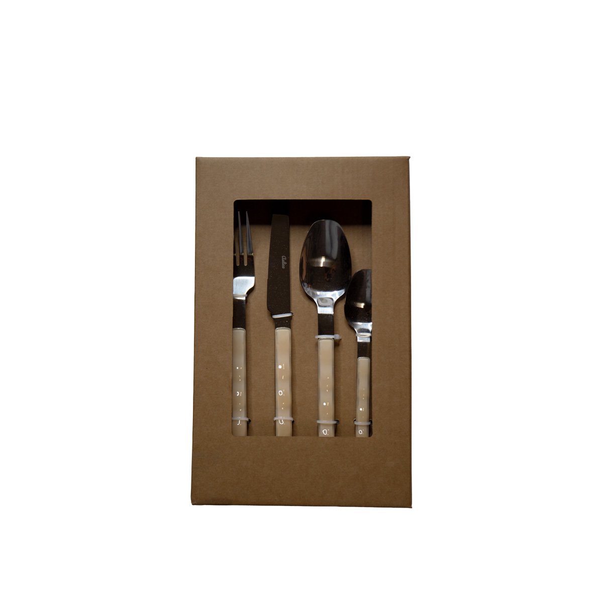 Housewife 24 pieces in silver with beige handle