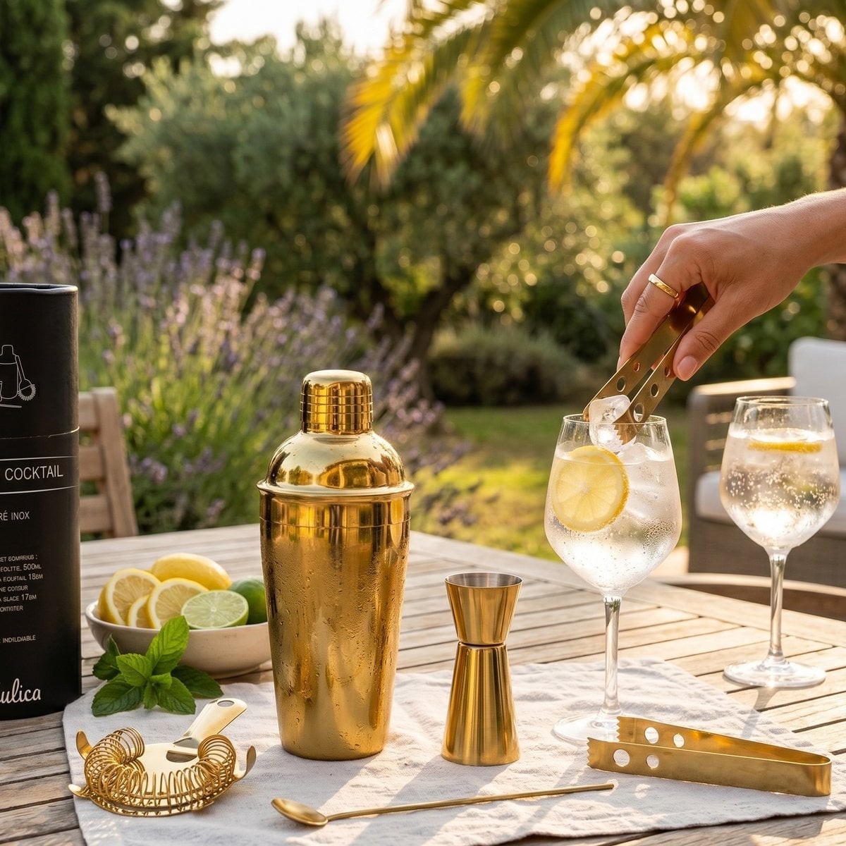 Cocktailshakerset 550 ml 5 delar guldfärgad
