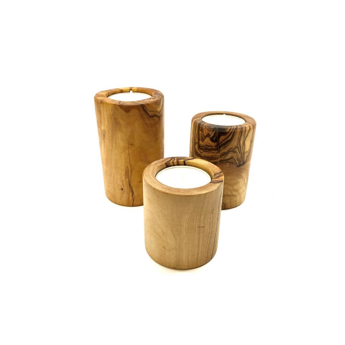 Tealight holders in a set of 3 made of olive wood