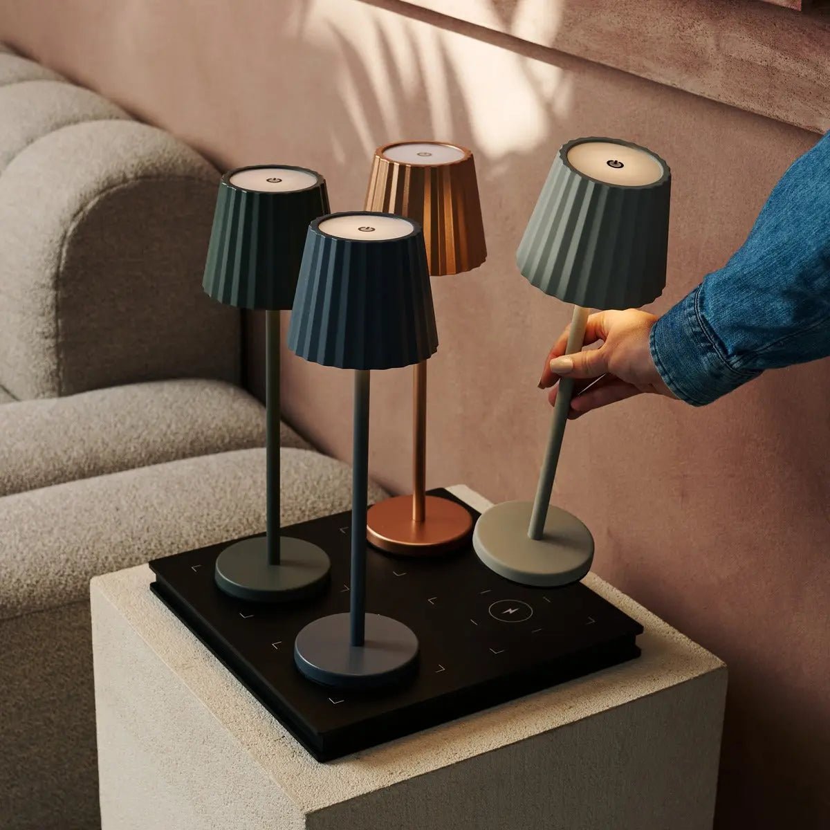 Maya Shadow Grey Ribbed Table Lamp