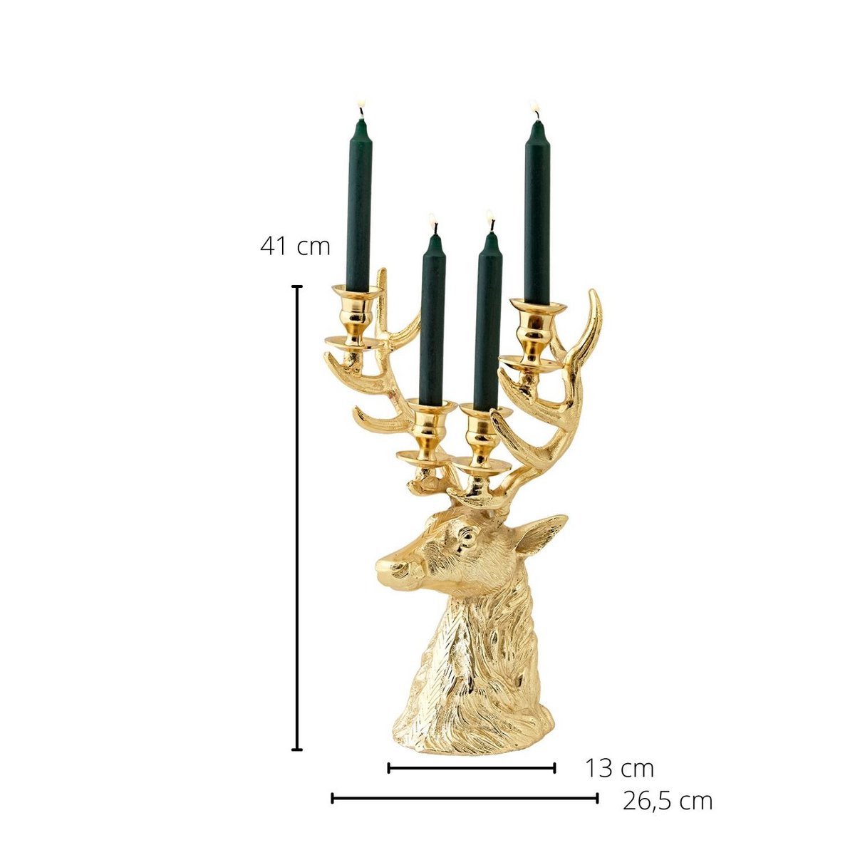 EDZARD candle holder Hirsch Richard for 4 candles, height 43 cm, gold-colored nickel-plated aluminum