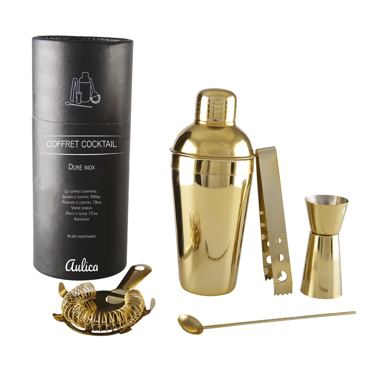 Cocktailshakerset 550 ml 5 delar guldfärgad