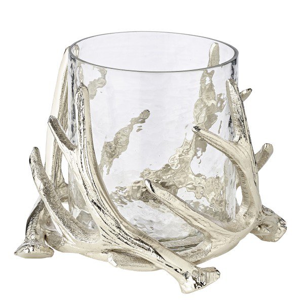 EDZARD lantern Kingston, antler design, aluminum, silver-colored, with glass, height 15 cm, ø 19 cm