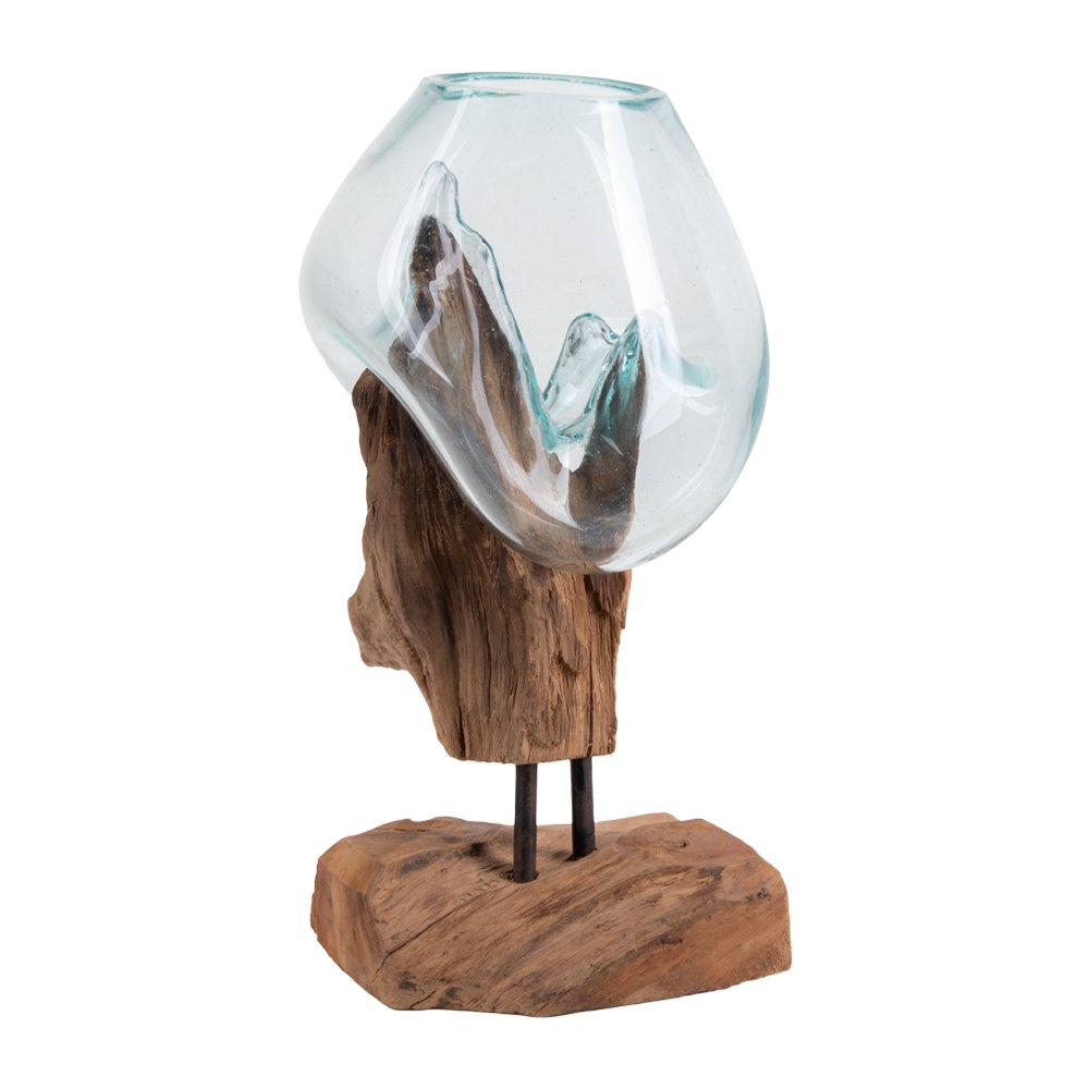 San Marino Waterdrop - Natural, Teakwood/Glass/Steel, 18x15x25 cm