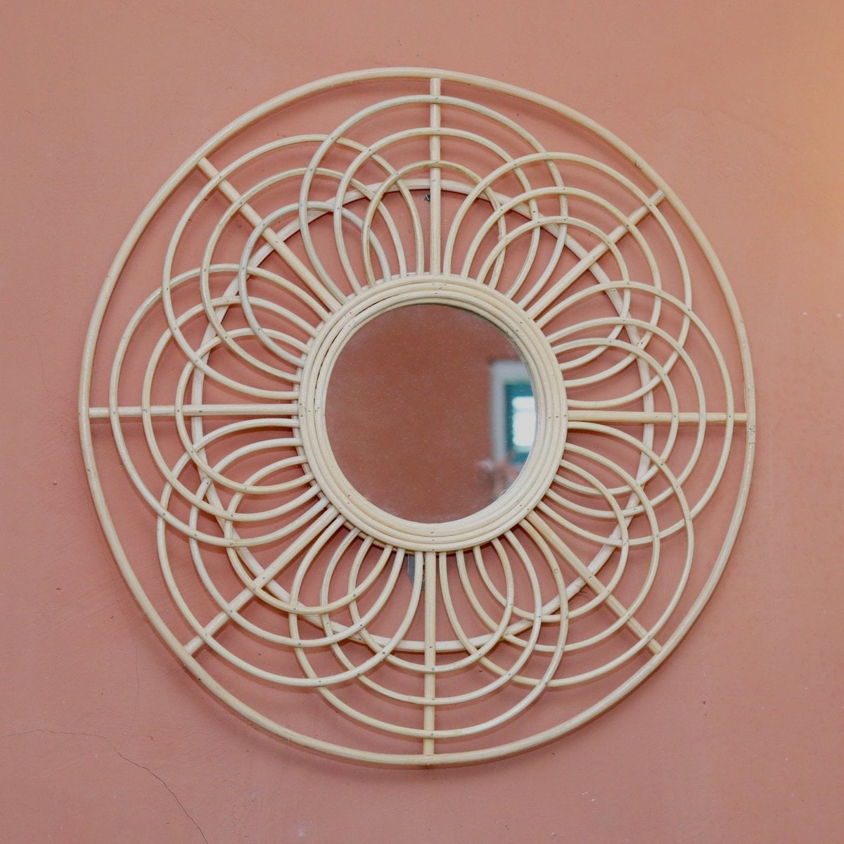 Round Rattan Mirror 58 cm | Handmade Boho Wall Mirror PUTUK