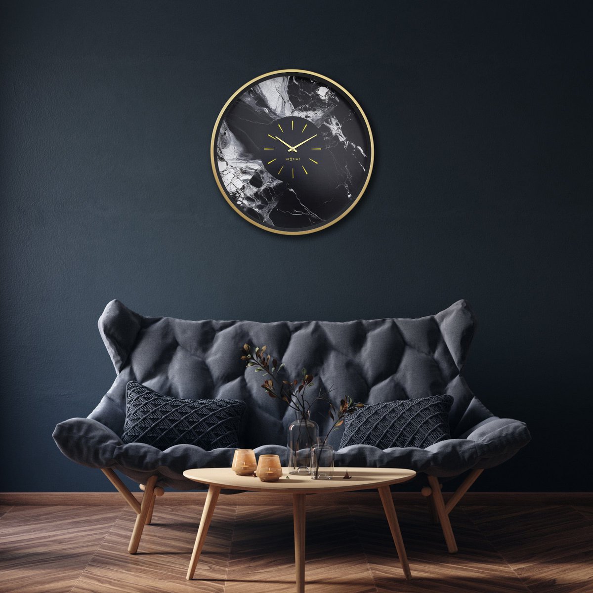 Large Wall Clock 48cm-Silent-Aluminium-NeXtime 'Marble Duo'