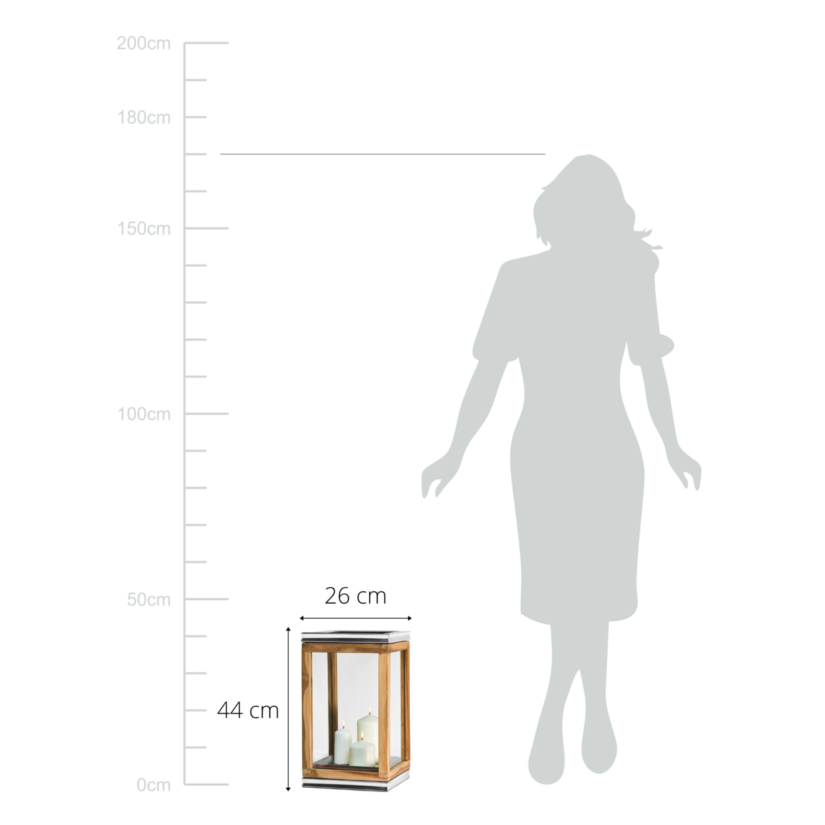 EDZARD lantern Dubai, teak and stainless steel, shiny nickel-plated, height 44 cm, weight 4.7 kg