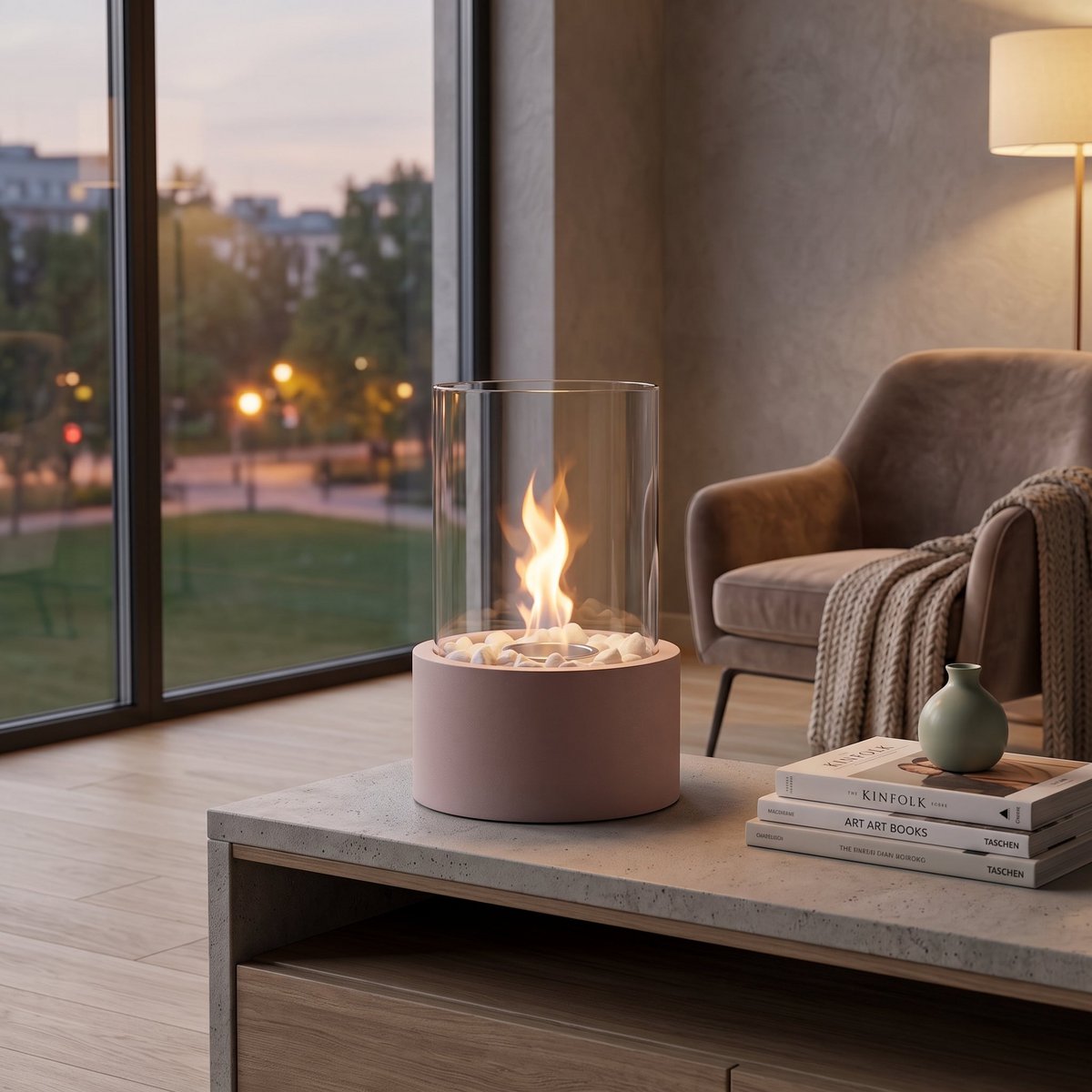 Table Fireplace - Round - Light Pink - 18x18x26,5cm