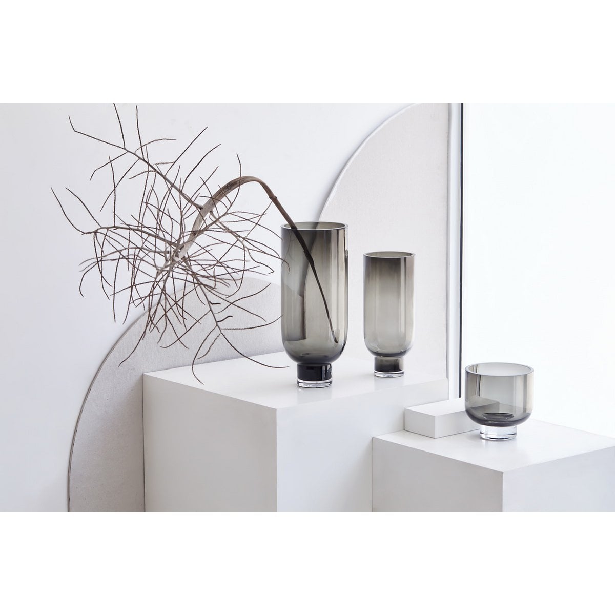 Modern Luxury 9MM thick glass vase dark gray, Sober Design, very tall, OMAHA36GR