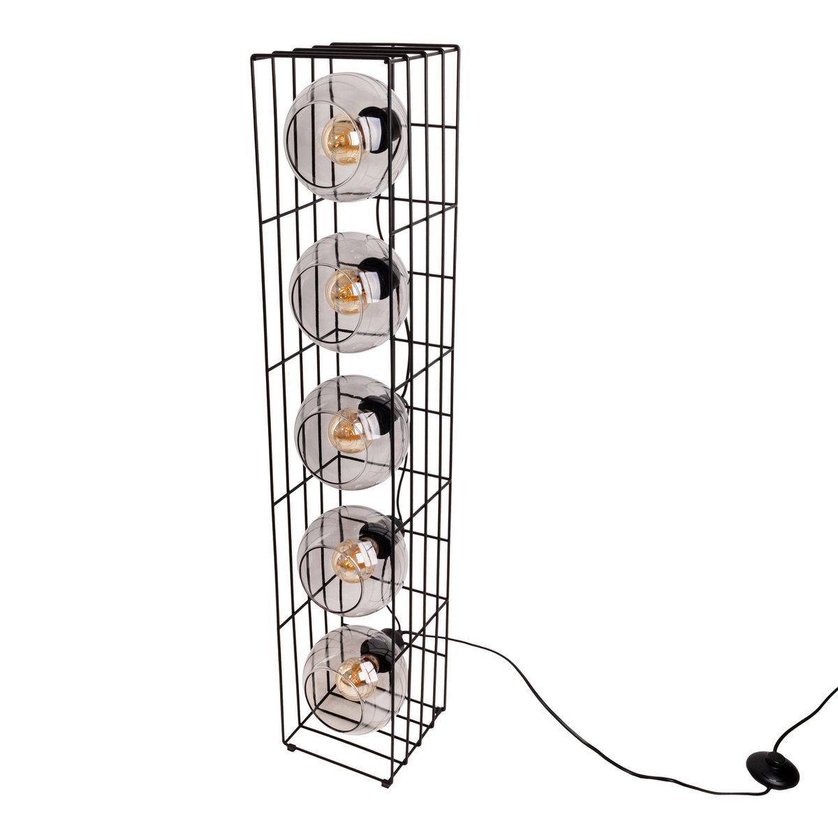 Golvlampa "Cesta" i glas med stomme i svart metalltråd och tonat glas, med E27-sockel, 95 cm hög, för matsal, vardagsrum, hall eller kontor,