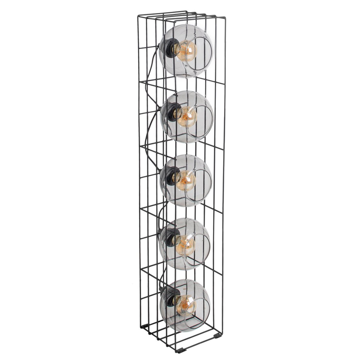 Golvlampa "Cesta" i glas med stomme i svart metalltråd och tonat glas, med E27-sockel, 95 cm hög, för matsal, vardagsrum, hall eller kontor,