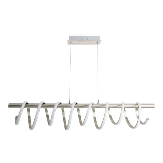 LED-pendellampa "Belleza", modern pendellampa i metall och plast i matt nickel och vitt, med fasta inbyggda LED-lampor, 100 cm lång. Den perfekta belysningen för vardagsrum, matsal eller kök.