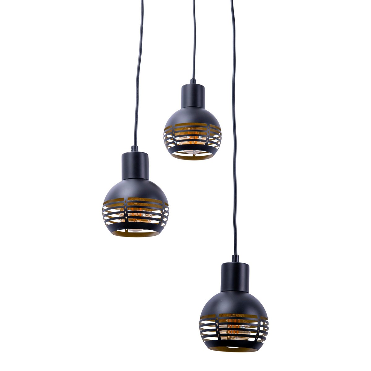 3-sits pendelarmatur "Casco" taklampa i metall i svart och guld, med E27-socklar. Stilren belysning för vardagsrum, matsal eller kök.