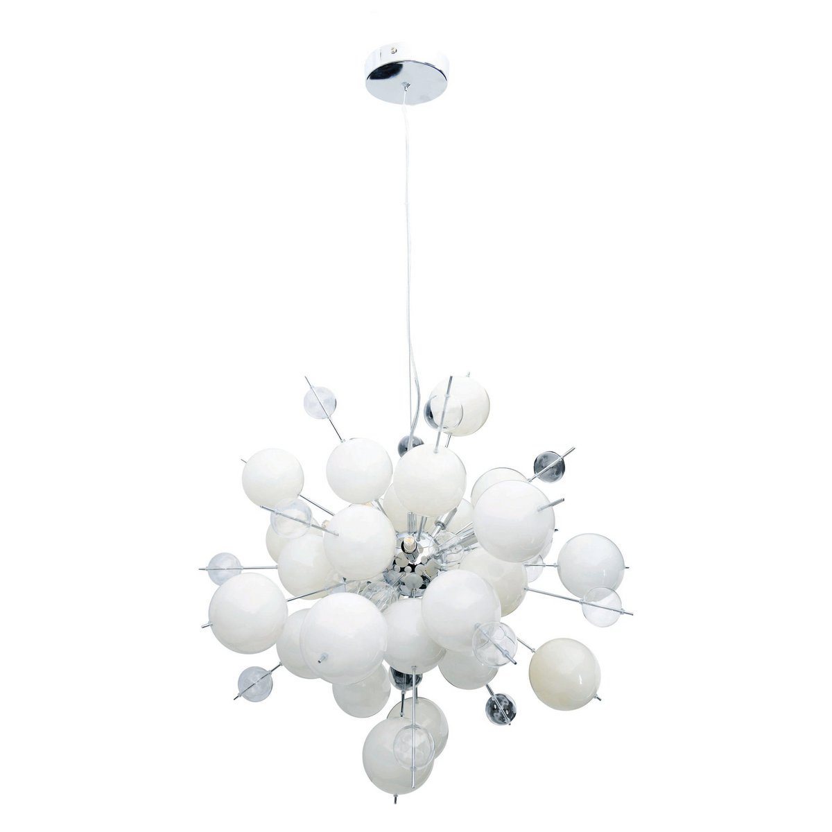 Pendant lamp "explosion" white made of metal and glass, G9 versions, for dining room, living room, hallway or office, hanging lamp Øca 65 cm