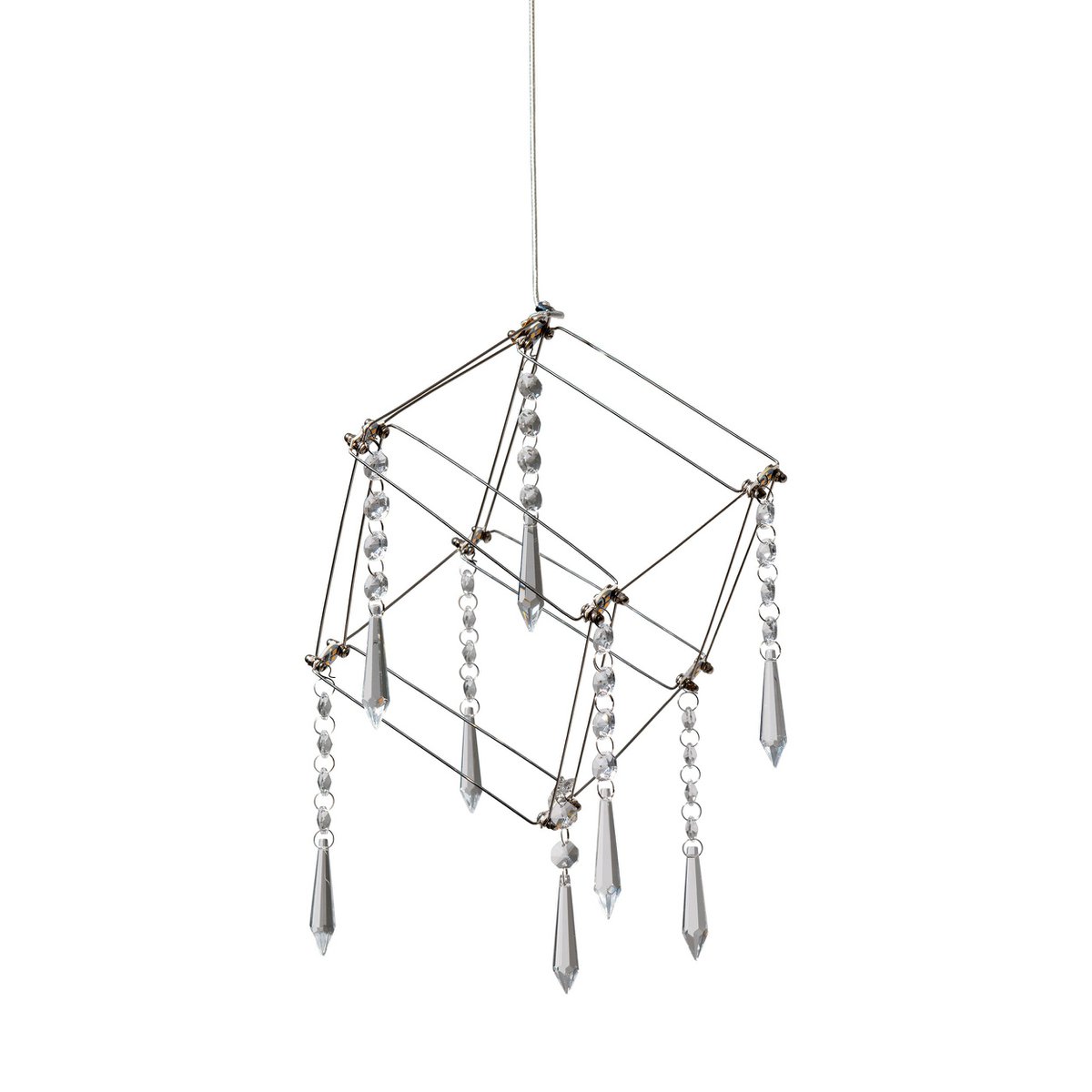 LED pendant lamp "Araneus" metal and plastic in chrome, with firmly built -in LEDs, side length dice approx. 15 cm, lighting for living room, dining room or office