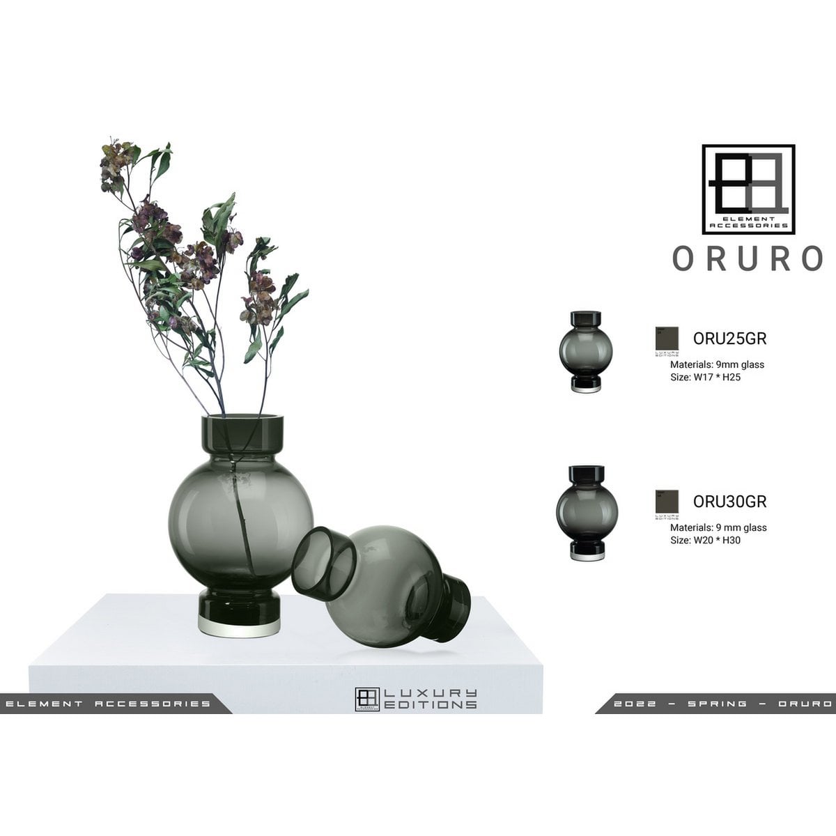 modern ball shaped luxury vase ORURO - 9mm thick glass