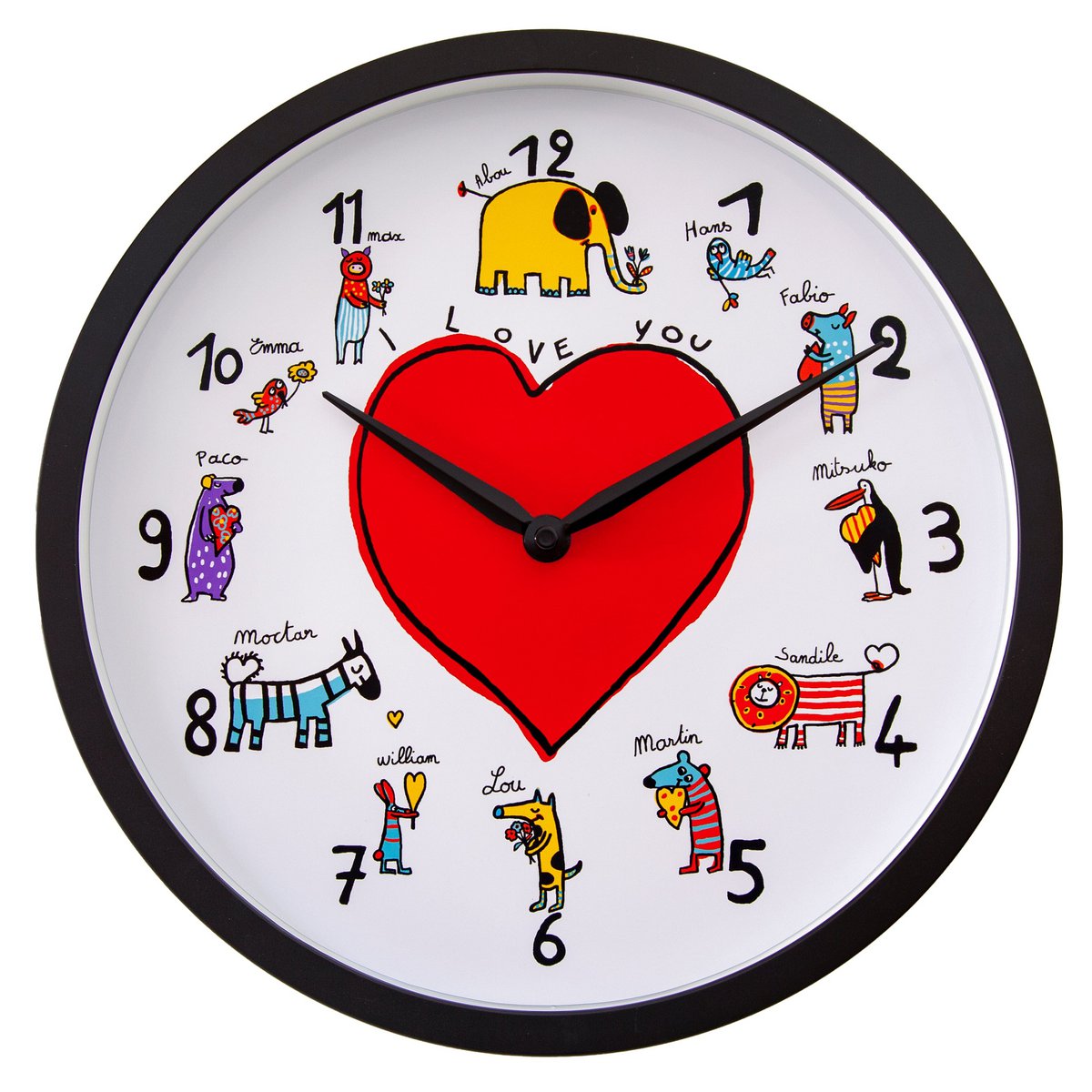Wall clock-30 cm-Plastic-Black/White-'LoveZoo'