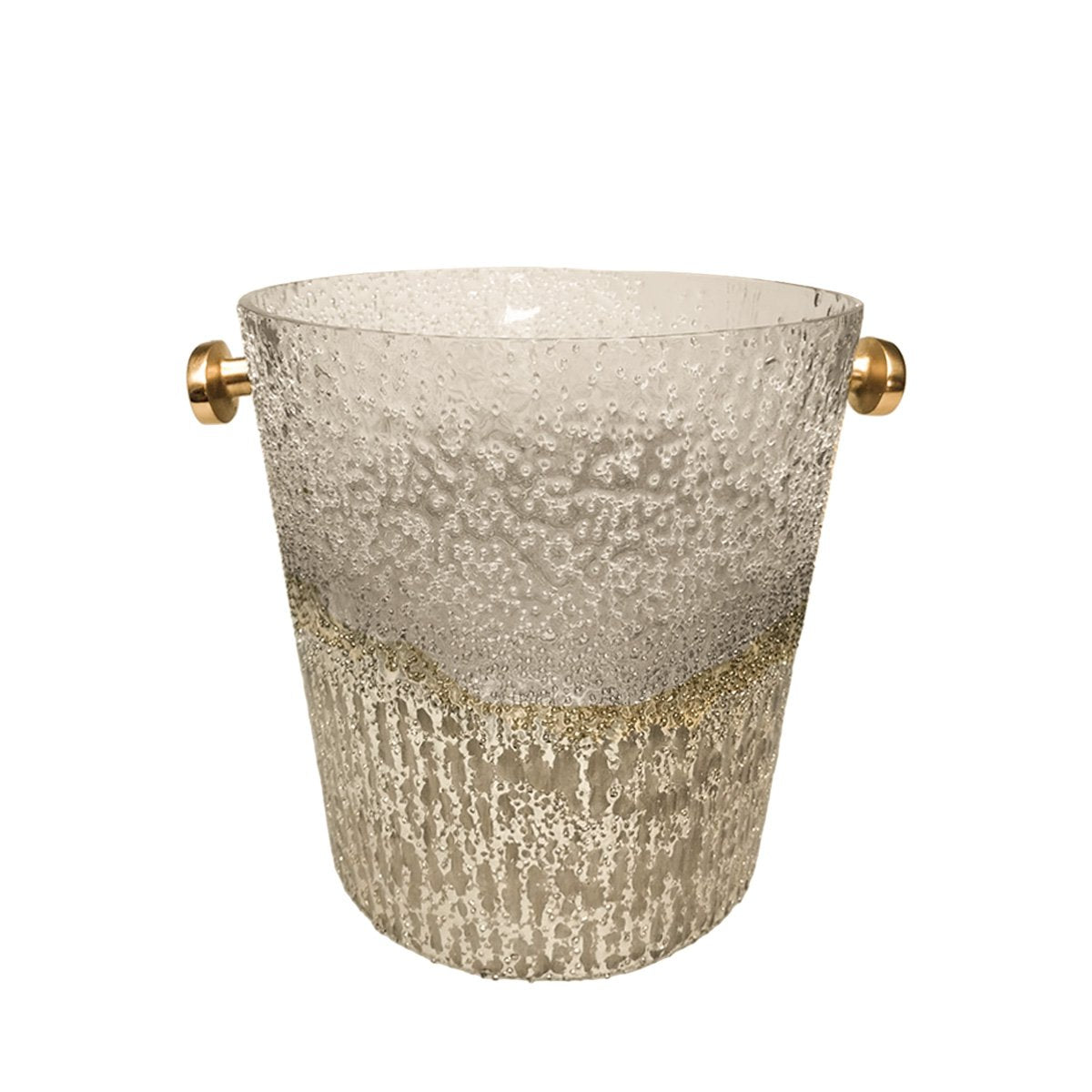 Clear glass champagne bucket with gold handles