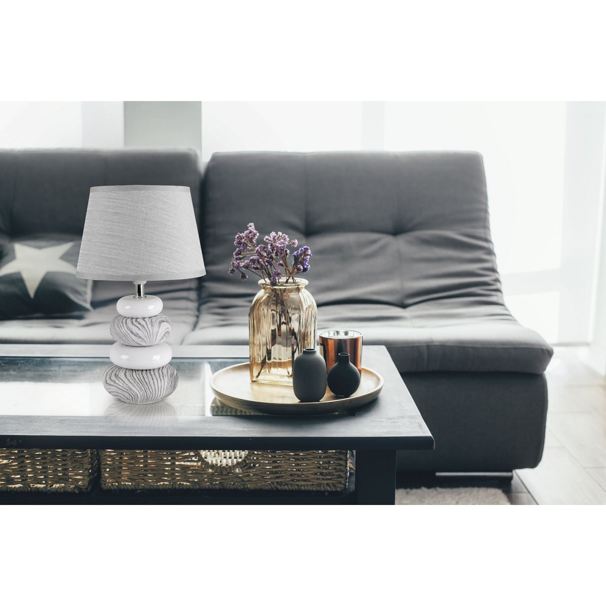Ceramic table lamp "Stoney", modern., Ceramic table lamp in gray, with E14 socket, table lamp for dining room, living room, hallway or office, or as a bedside lamp, 31 cm high