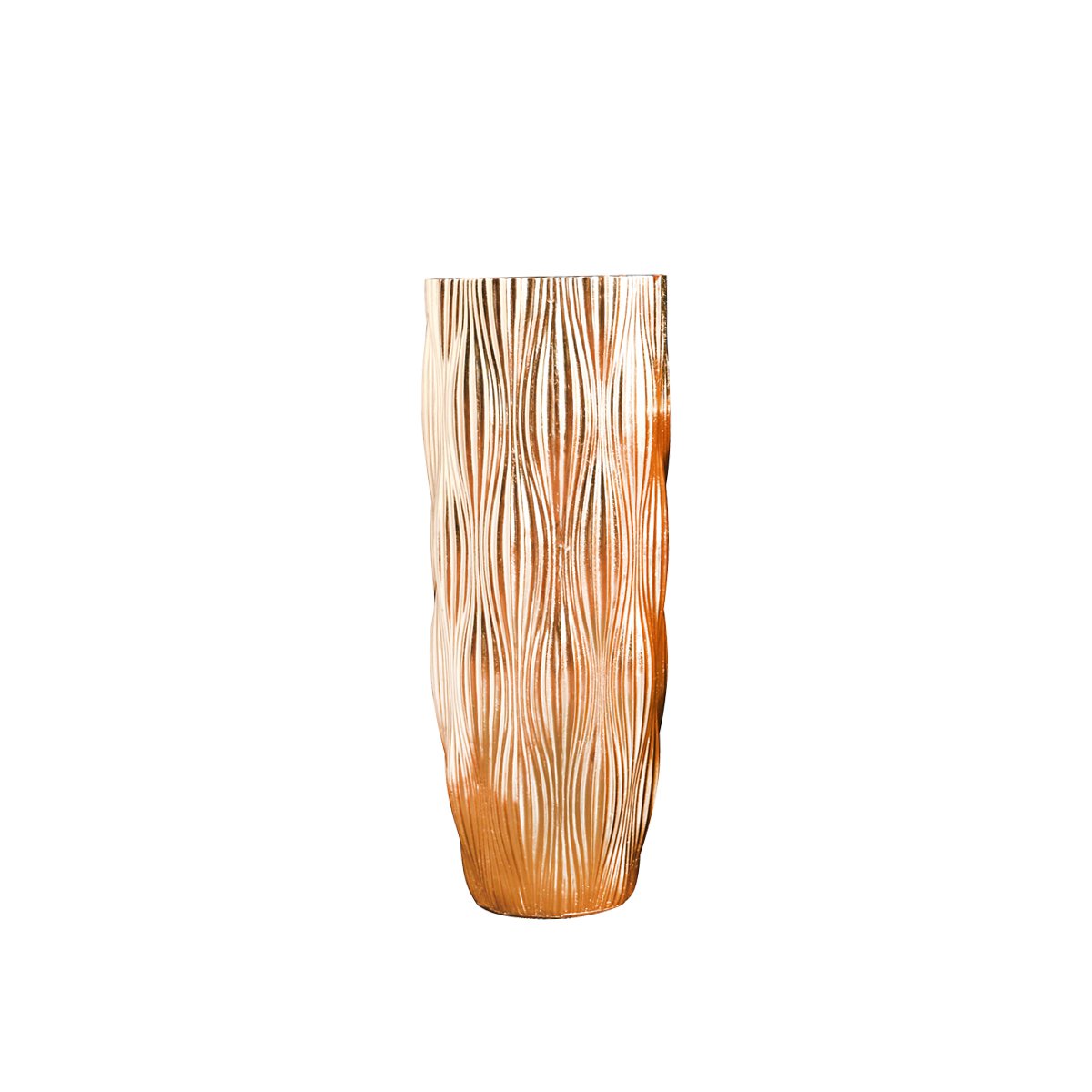 Golden vase striated in polyresin 33.5x33.5x70cm
