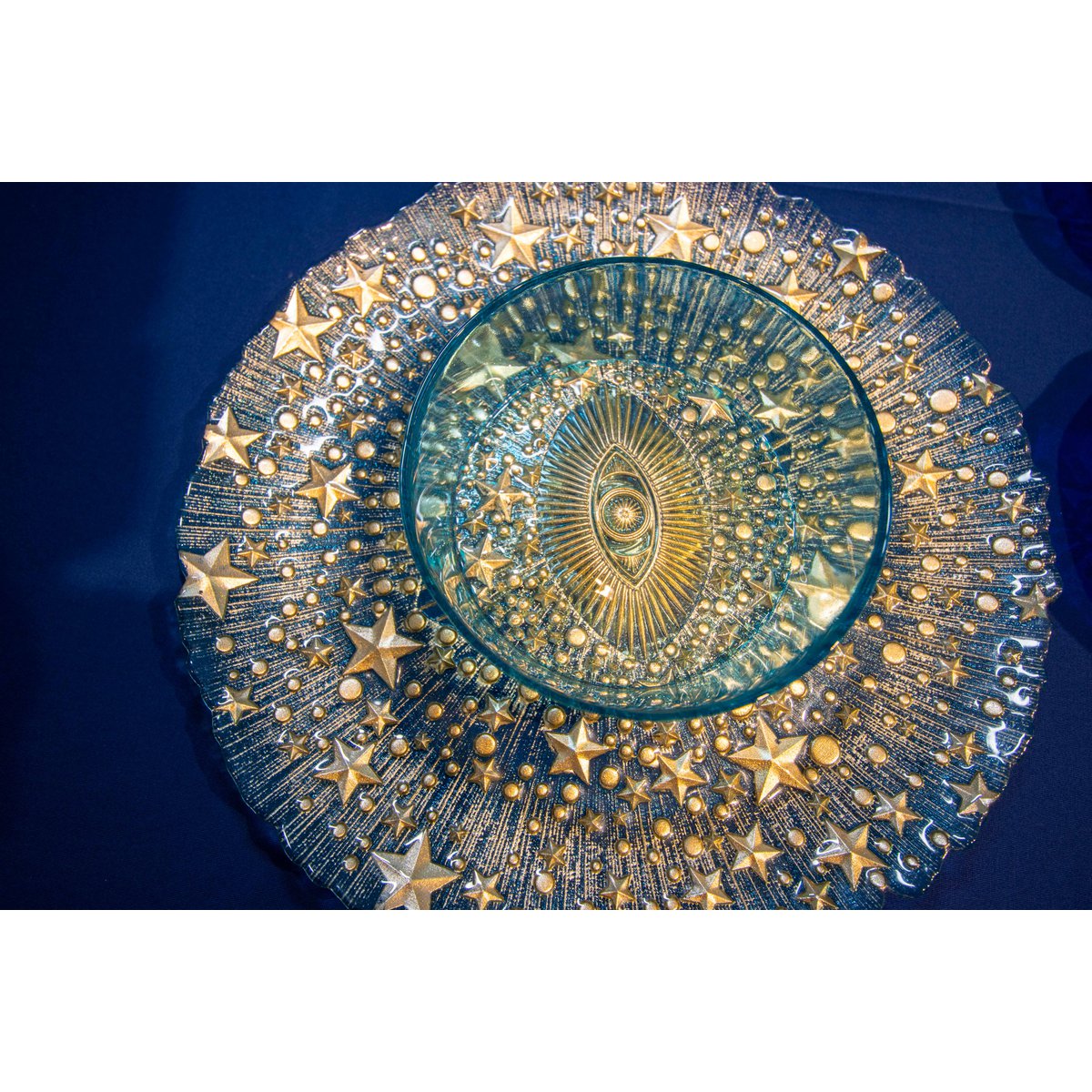 Turquoise blue eye presentation plate 32x32x2.5cm