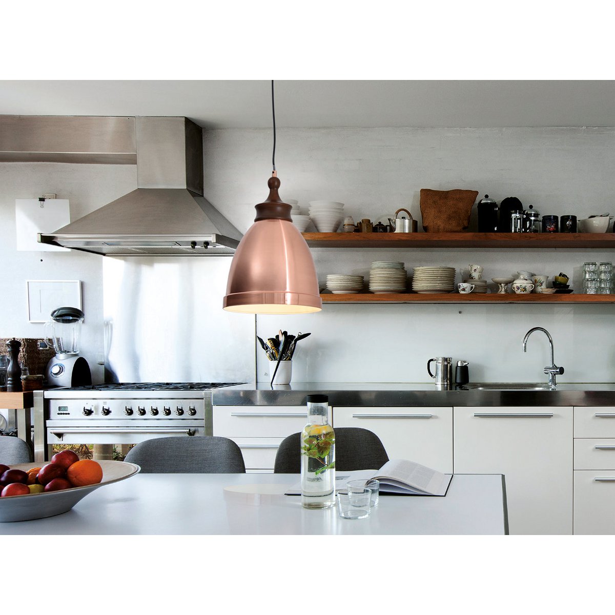 Metal pendant light "Pinhead" with wood look attachment